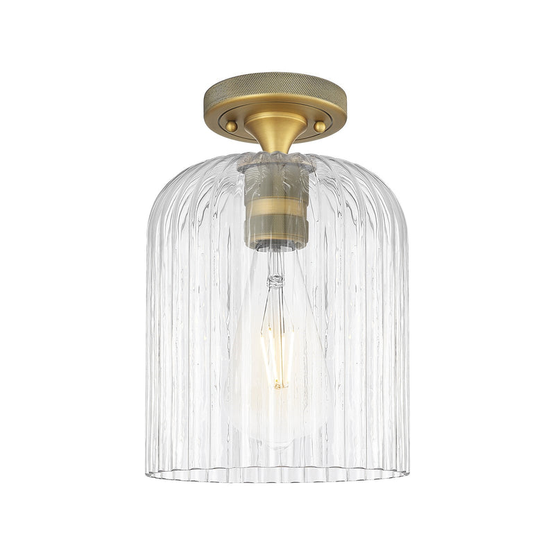 Innovations Crown Point 8in 1-Light Flush Mount | Industrial Brushed Brass and Clear Glass | Hallway & Bedroom | Model 434-1F-BB-G559-8CL