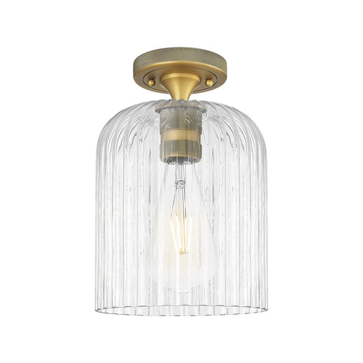 Innovations Crown Point 8in 1-Light Flush Mount | Industrial Brushed Brass and Clear Glass | Hallway & Bedroom | Model 434-1F-BB-G559-8CL