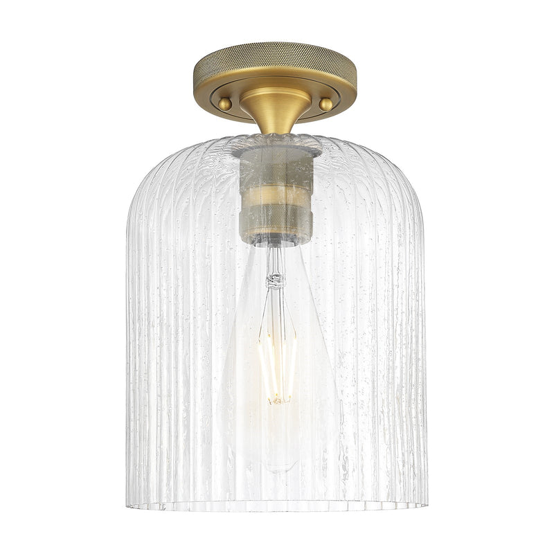 Innovations Crown Point 8in 1-Light Flush Mount | Industrial Brushed Brass and Seedy Glass | Hallway & Bedroom | Model 434-1F-BB-G559-8SDY