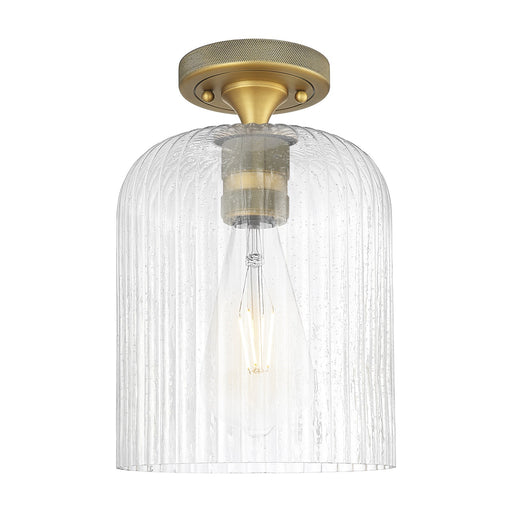 Innovations Crown Point 8in 1-Light Flush Mount | Industrial Brushed Brass and Seedy Glass | Hallway & Bedroom | Model 434-1F-BB-G559-8SDY