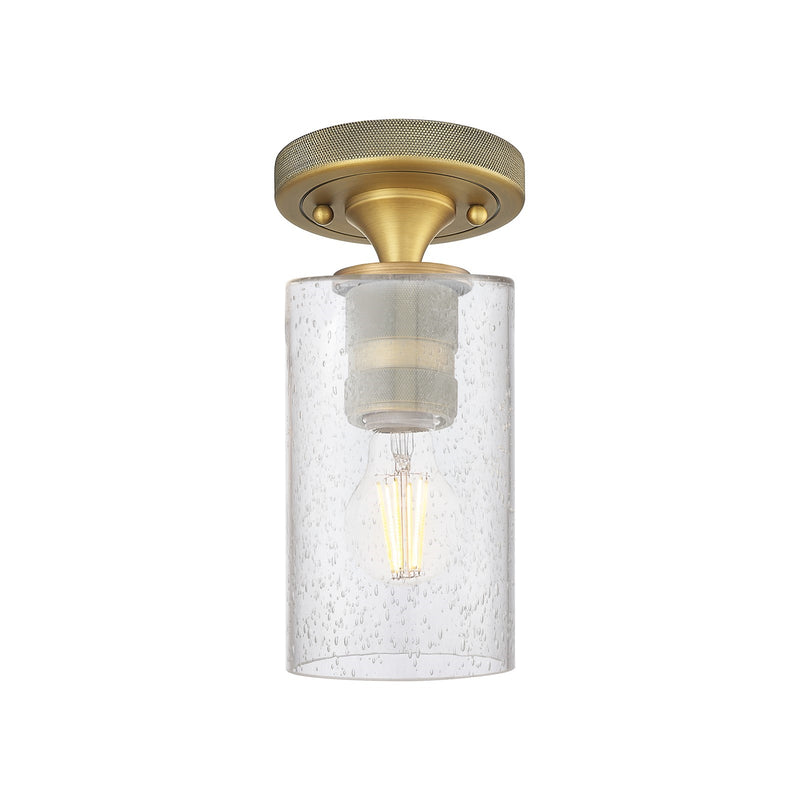 Innovations Clymer 4in 1-Light Flush Mount | Industrial Brushed Brass and Seedy Glass | Bathroom & Hallway | 4 x 4 x 8 in | Model 434-1F-BB-G804