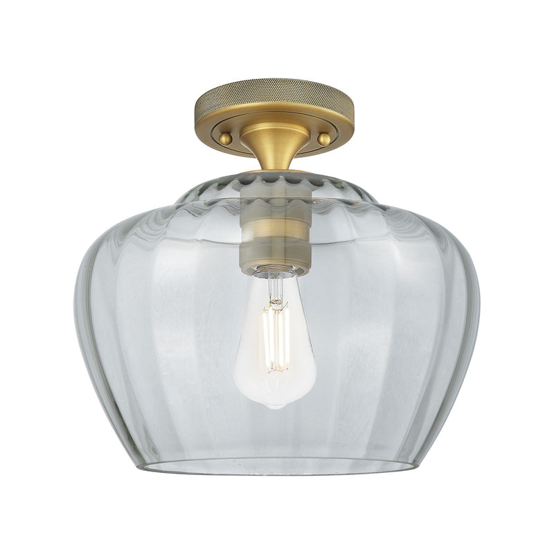 Innovations Fenton 11in 1-Light Flush Mount | Industrial Brushed Brass and Clear Glass | Bathroom & Hallway | 11 x 11 x 10 in | Model 434-1F-BB-G92-L