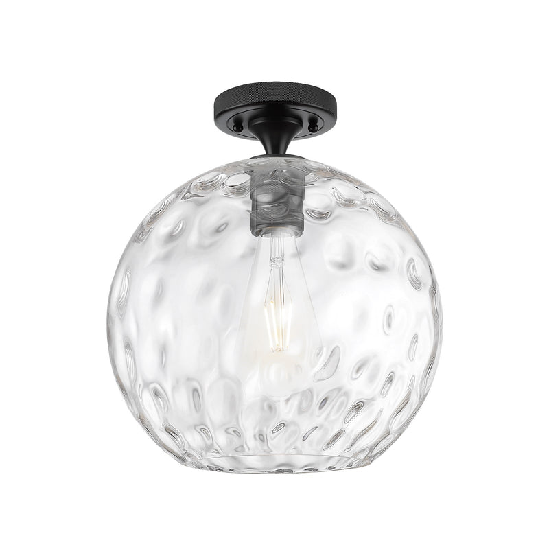 Innovations Athens Water Glass 12in 1-Light Flush Mount | Industrial Matte Black and Clear Glass | Hallway & Bedroom | Model 434-1F-BK-G1215-12