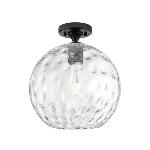 Innovations Athens Water Glass 12in 1-Light Flush Mount | Industrial Matte Black and Clear Glass | Hallway & Bedroom | Model 434-1F-BK-G1215-12