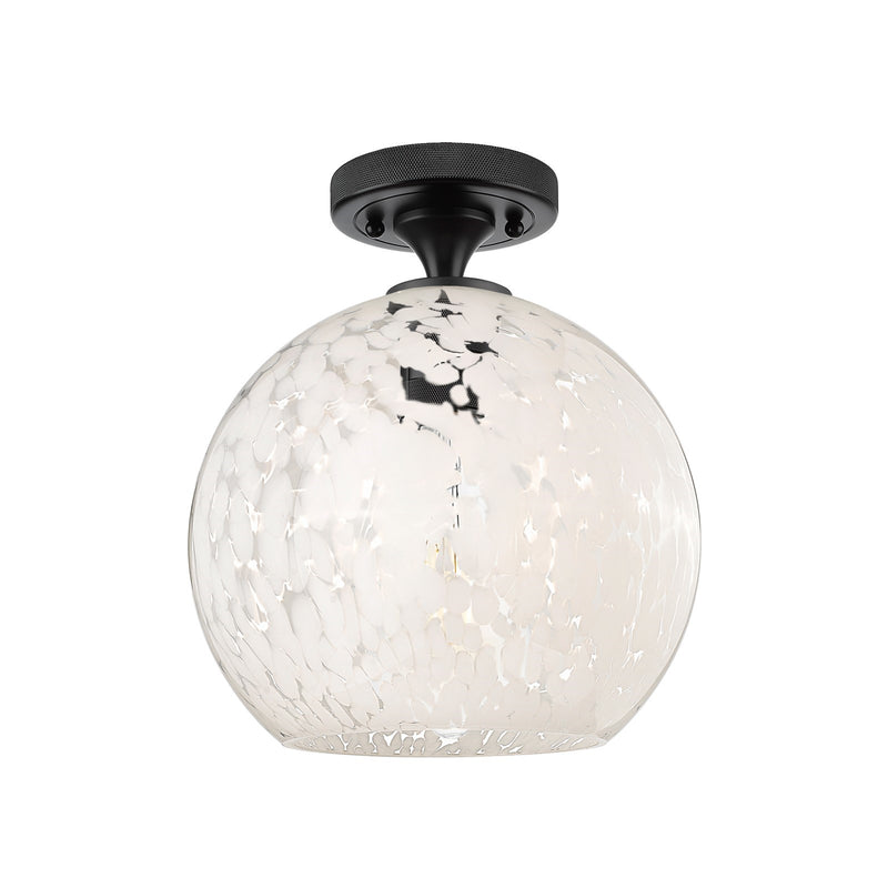 Innovations White Mouchette 10in 1-Light Flush Mount | Industrial Matte Black and White Glass | Hallway & Bedroom | Model 434-1F-BK-G1216-10WM