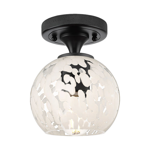 Innovations White Mouchette 6in 1-Light Flush Mount | Industrial Matte Black and White Glass | Hallway & Bedroom | Model 434-1F-BK-G1216-6WM