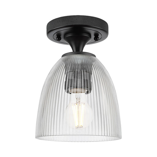 Innovations Castile 6in 1-Light Flush Mount | Industrial Matte Black and Clear Glass | Hallway & Bedroom | 6 x 8.5 x 6 in | Model 434-1F-BK-G382