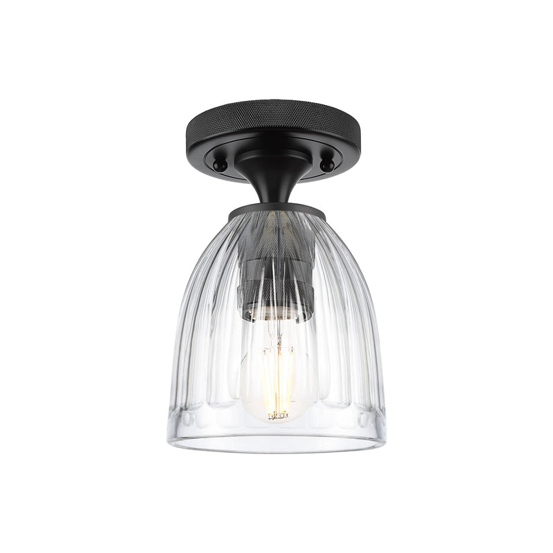 Innovations Brookfield 5.75in 1-Light Flush Mount | Industrial Matte Black and Clear Ribbed Glass | Hallway & Bedroom | Model 434-1F-BK-G442