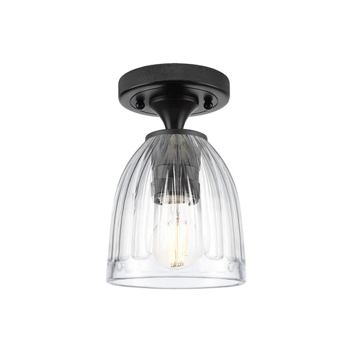 Innovations Brookfield 5.75in 1-Light Flush Mount | Industrial Matte Black and Clear Ribbed Glass | Hallway & Bedroom | Model 434-1F-BK-G442