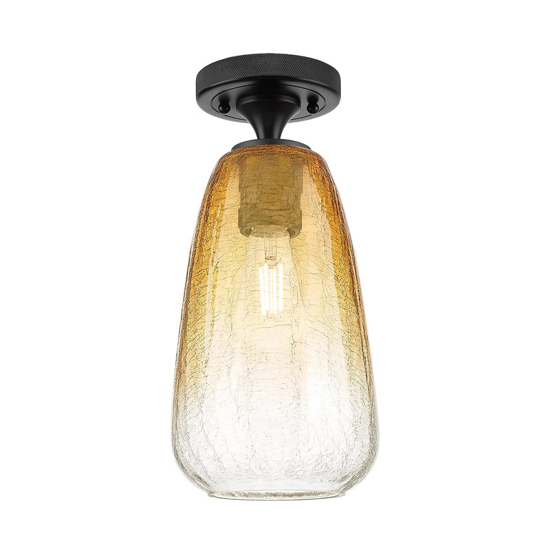 Innovations Brookhaven Almond 6in 1-Light Flush Mount | Industrial Matte Black and Amber Glass | Hallway & Bedroom | Model 434-1F-BK-G480-6AM