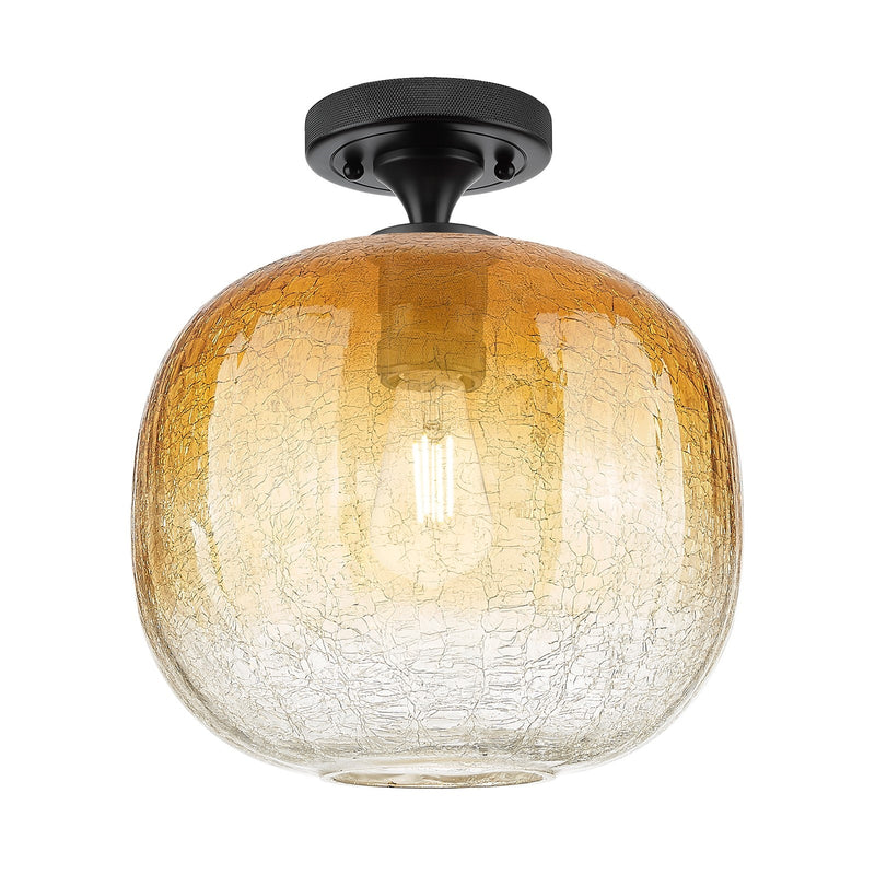 Innovations Brookhaven Sphere 10in 1-Light Flush Mount | Industrial Matte Black and Amber Glass | Hallway & Bathroom | Model 434-1F-BK-G481-10AM