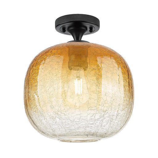 Innovations Brookhaven Sphere 10in 1-Light Flush Mount | Industrial Matte Black and Amber Glass | Hallway & Bathroom | Model 434-1F-BK-G481-10AM