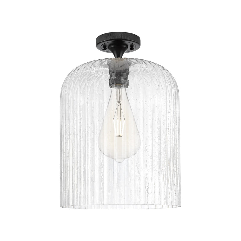Innovations Crown Point 12in 1-Light Flush Mount | Industrial Matte Black and Seedy Glass | Living Room & Bedroom | Model 434-1F-BK-G559-12SDY