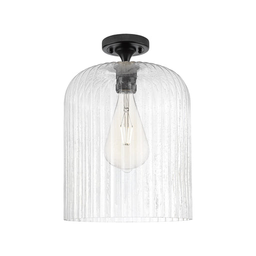 Innovations Crown Point 12in 1-Light Flush Mount | Industrial Matte Black and Seedy Glass | Living Room & Bedroom | Model 434-1F-BK-G559-12SDY