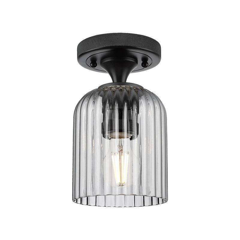 Innovations Crown Point 5in 1-Light Flush Mount | Industrial Matte Black and Light Smoke Glass | Hallway & Bathroom | Model 434-1F-BK-G559-5SM