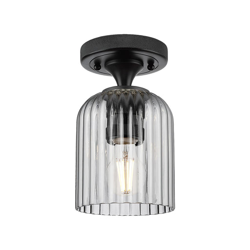 Innovations Crown Point 5in 1-Light Flush Mount | Industrial Matte Black and Light Smoke Glass | Hallway & Bathroom | Model 434-1F-BK-G559-5SM