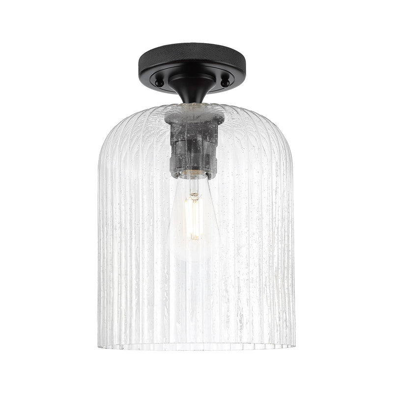 Innovations Crown Point 8in 1-Light Flush Mount | Industrial Matte Black and Seedy Glass | Hallway & Bedroom | Model 434-1F-BK-G559-8SDY