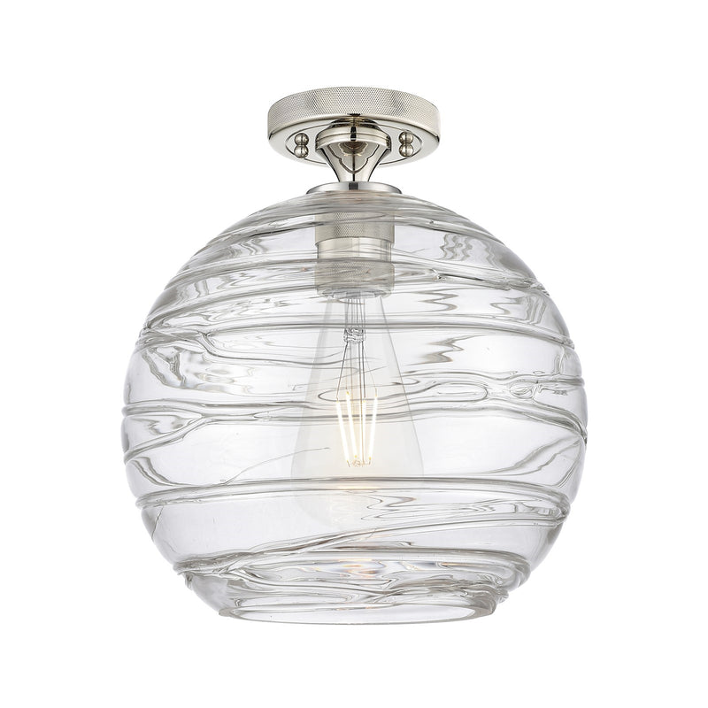 Innovations Crown Point 10in 1-Light Flush Mount | Industrial Polished Nickel and Clear Deco Swirl Glass | Hallway | Model 434-1F-PN-G1213-10CL