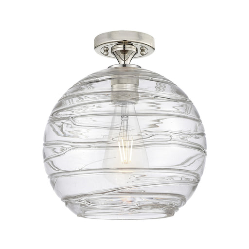 Innovations Crown Point 10in 1-Light Flush Mount | Industrial Polished Nickel and Clear Deco Swirl Glass | Hallway | Model 434-1F-PN-G1213-10CL