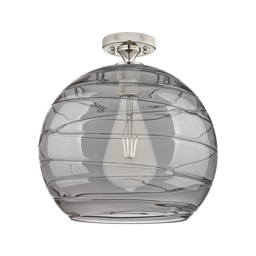 Innovations Athens Deco Swirl 14in 1-Light Flush Mount | Industrial Polished Nickel and Light Smoke Glass | Kitchen | Model 434-1F-PN-G1213-14SM