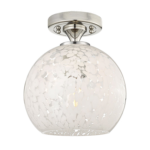 Innovations White Mouchette 8in 1-Light Flush Mount | Industrial Polished Nickel and White Glass | Hallway & Bedroom | Model 434-1F-PN-G1216-8WM