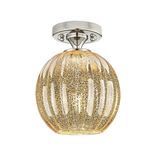 Innovations Preston Globe 7in 1-Light Flush Mount | Industrial Polished Nickel and Mercury Glass | Hallway & Bedroom | Model 434-1F-PN-G458-7ME
