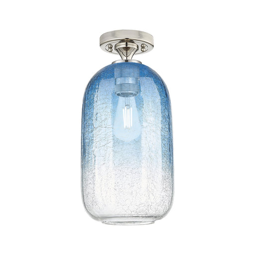 Innovations Brookhaven Cloche 7in 1-Light Flush Mount | Industrial Polished Nickel and Sapphire Blue Glass | Hallway | Model 434-1F-PN-G482-7SB