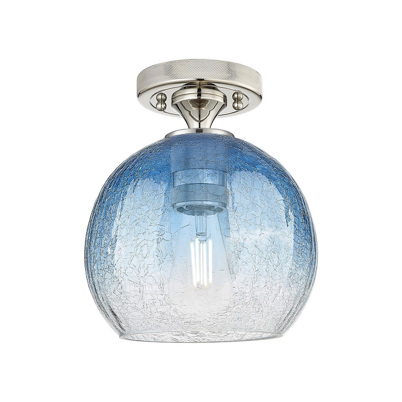 Innovations Brookhaven Globe 7.9in 1-Light Flush Mount | Industrial Polished Nickel and Sapphire Blue Glass | Hallway | Model 434-1F-PN-G483-8SB