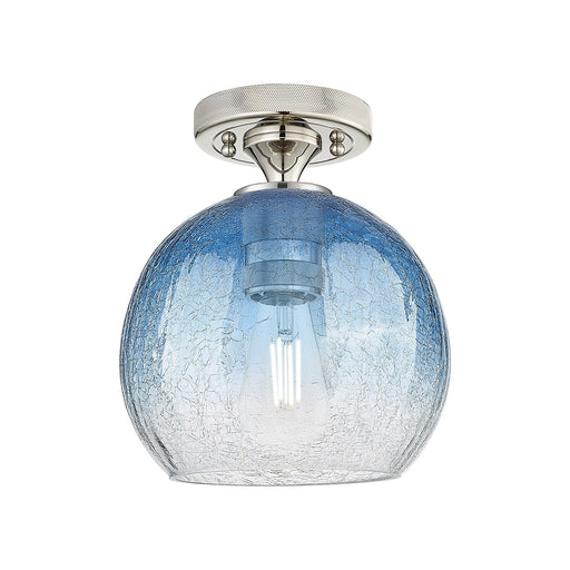 Innovations Brookhaven Globe 7.9in 1-Light Flush Mount | Industrial Polished Nickel and Sapphire Blue Glass | Hallway | Model 434-1F-PN-G483-8SB