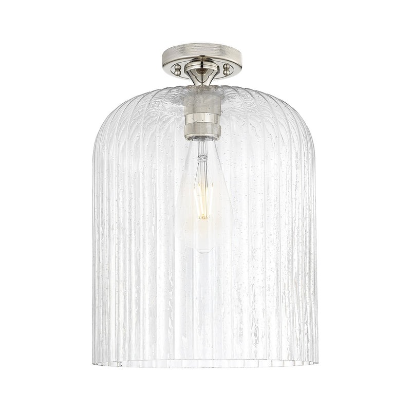 Innovations Crown Point 12in 1-Light Flush Mount | Industrial Polished Nickel and Seedy Glass | Bathroom & Hallway | Model 434-1F-PN-G559-12SDY