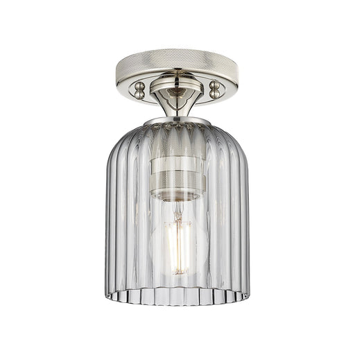Innovations Crown Point 5in 1-Light Flush Mount | Industrial Polished Nickel and Light Smoke Glass | Bathroom & Hallway | Model 434-1F-PN-G559-5SM