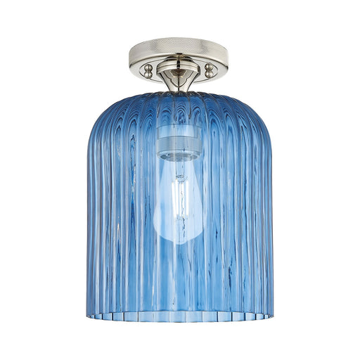 Innovations Crown Point 8in 1-Light Flush Mount | Industrial Polished Nickel and Princess Blue Glass | Hallway & Bathroom | Model 434-1F-PN-G559-8BL