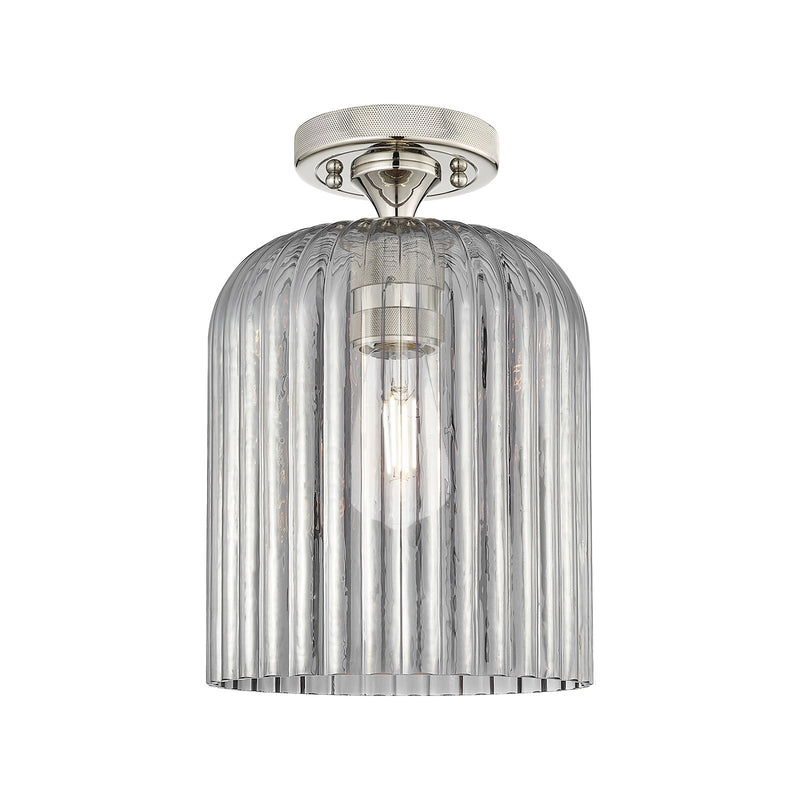 Innovations Crown Point 8in 1-Light Flush Mount | Industrial Polished Nickel and Light Smoke Glass | Hallway & Bathroom | Model 434-1F-PN-G559-8SM