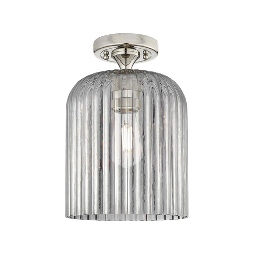 Innovations Crown Point 8in 1-Light Flush Mount | Industrial Polished Nickel and Light Smoke Glass | Hallway & Bathroom | Model 434-1F-PN-G559-8SM
