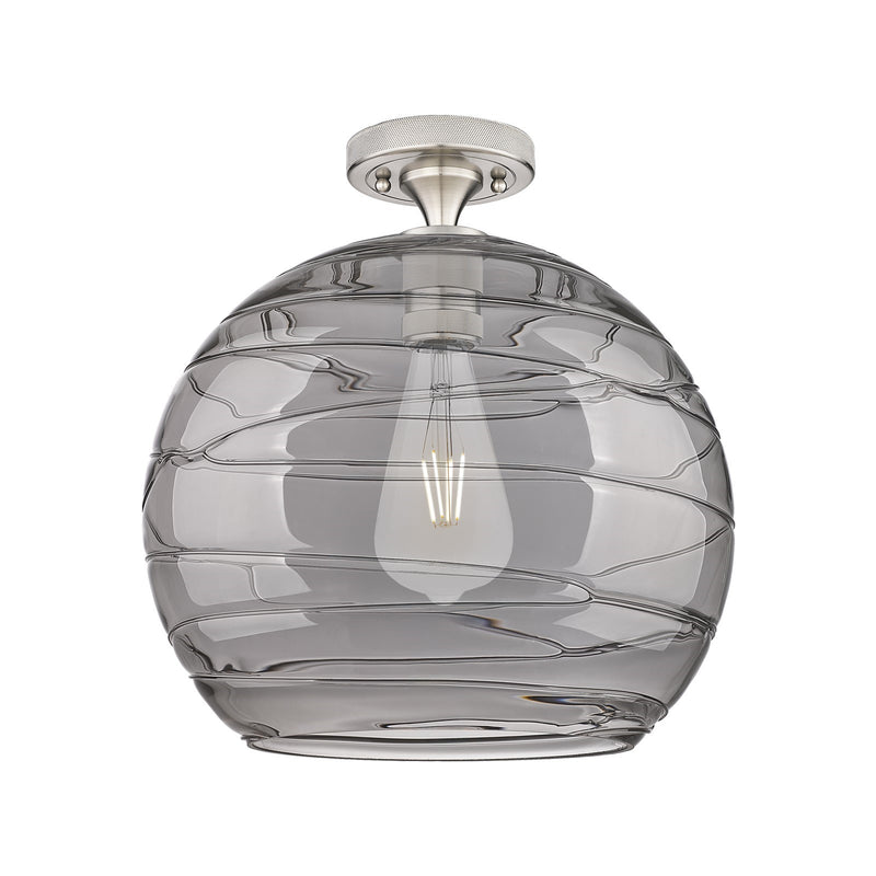 Innovations Athens Deco Swirl 14in 1-Light Flush Mount | Industrial Satin Nickel and Light Smoke Glass | Hallway | Model 434-1F-SN-G1213-14SM