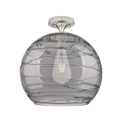 Innovations Athens Deco Swirl 14in 1-Light Flush Mount | Industrial Satin Nickel and Light Smoke Glass | Hallway | Model 434-1F-SN-G1213-14SM