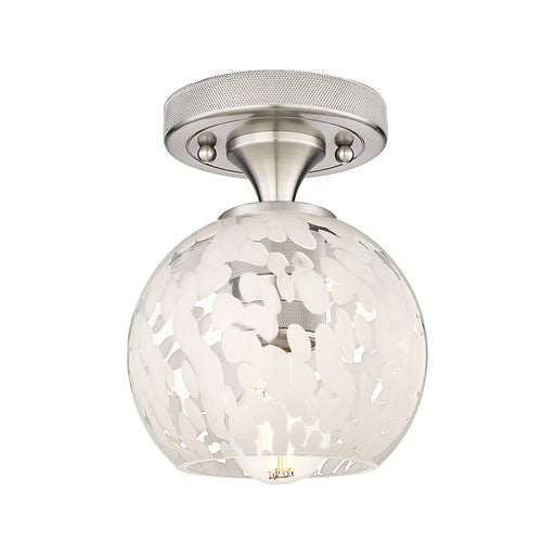 Innovations White Mouchette 6in 1-Light Flush Mount | Industrial Satin Nickel and White Glass | Hallway & Bedroom | Model 434-1F-SN-G1216-6WM