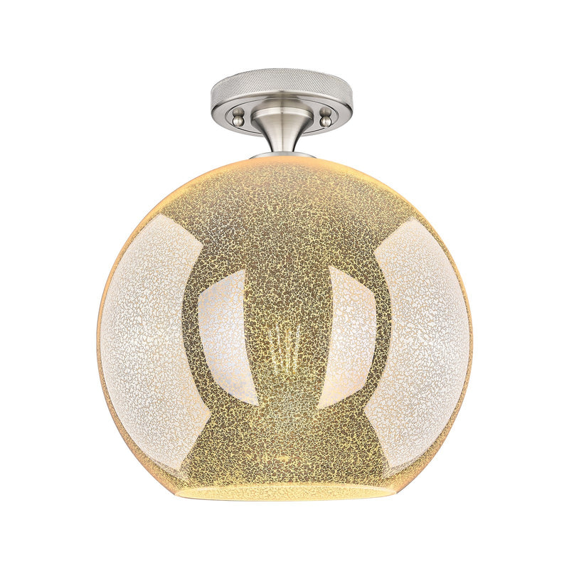 Innovations Athens 12in 1-Light Flush Mount | Industrial Satin Nickel and Mercury Glass | Hallway & Bedroom | Model 434-1F-SN-G128-12