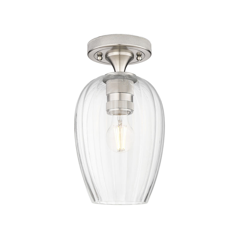 Innovations Preston Flute 6in 1-Light Flush Mount | Industrial Satin Nickel and Clear Glass | Hallway & Bedroom | Model 434-1F-SN-G457-6CL