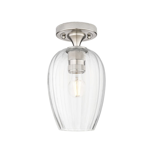 Innovations Preston Flute 6in 1-Light Flush Mount | Industrial Satin Nickel and Clear Glass | Hallway & Bedroom | Model 434-1F-SN-G457-6CL