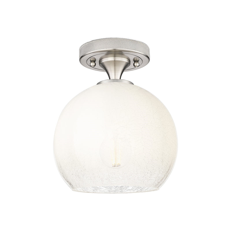 Innovations Brookhaven Globe 7.8in 1-Light Flush Mount | Industrial Satin Nickel and Opal Glass | Hallway & Bedroom | Model 434-1F-SN-G483-8OP