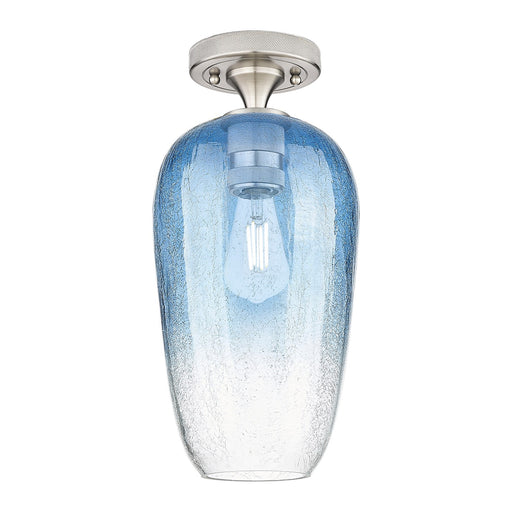 Innovations Brookhaven Flute 7in 1-Light Flush Mount | Industrial Satin Nickel and Sapphire Blue Glass | Hallway & Bedroom | Model 434-1F-SN-G484-7SB