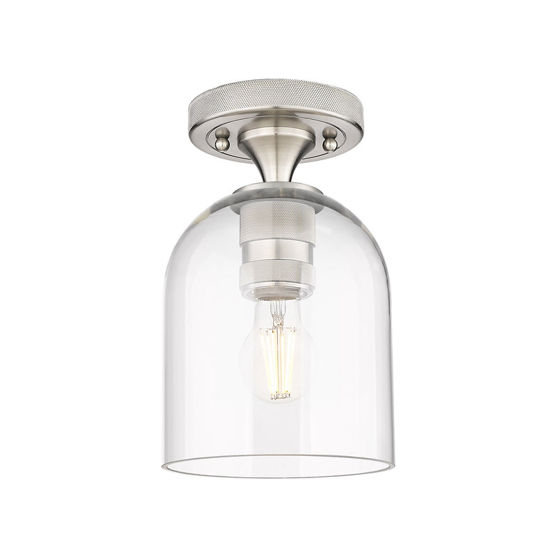 Innovations Bella 6in 1-Light Flush Mount | Industrial Satin Nickel and Clear Glass | Kitchen & Hallway | 5.5 x 5.5 x 9 in | Model 434-1F-SN-G558-6CL