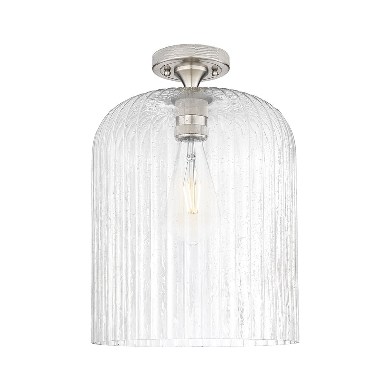 Innovations Crown Point 12in 1-Light Flush Mount | Industrial Satin Nickel and Seedy Glass | Living Room & Entryway | Model 434-1F-SN-G559-12SDY