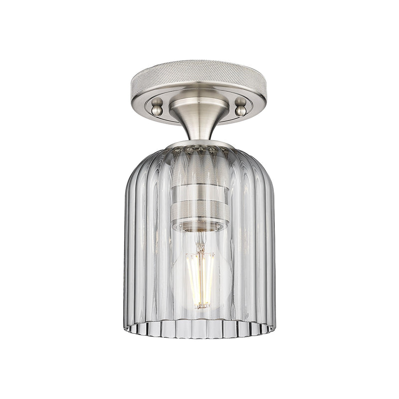 Innovations Crown Point 5in 1-Light Flush Mount | Industrial Satin Nickel and Light Smoke Glass | Hallway & Bathroom | Model 434-1F-SN-G559-5SM