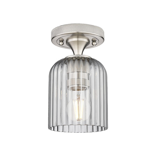 Innovations Crown Point 5in 1-Light Flush Mount | Industrial Satin Nickel and Light Smoke Glass | Hallway & Bathroom | Model 434-1F-SN-G559-5SM