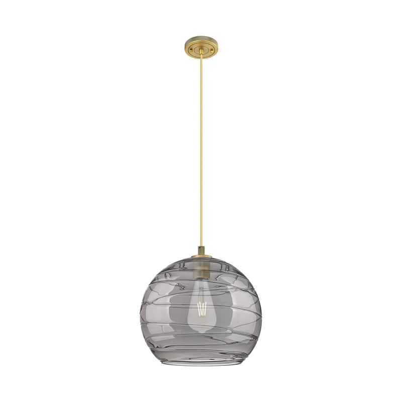 Innovations Athens Deco Swirl 14in 1-Light Pendant | Industrial Brushed Brass and Light Smoke Glass | Kitchen Island | Model 434-1P-BB-G1213-14SM