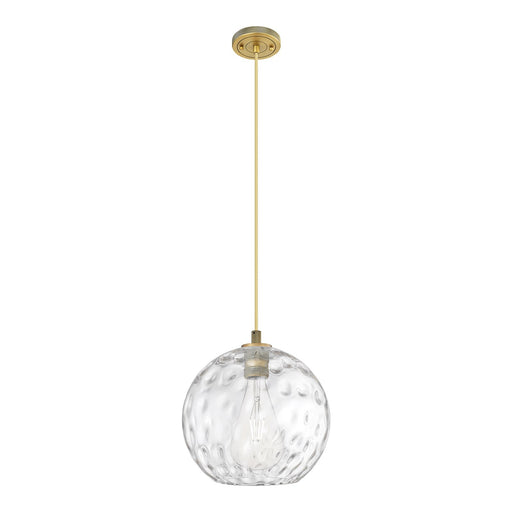 Innovations Athens Water Glass 12in 1-Light Pendant | Industrial Brushed Brass and Clear Glass | Kitchen Island & Dining | Model 434-1P-BB-G1215-12