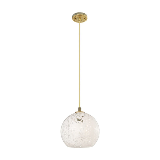 Innovations White Mouchette 10in 1-Light Pendant | Industrial Brushed Brass and White Glass | Kitchen Island & Dining | Model 434-1P-BB-G1216-10WM