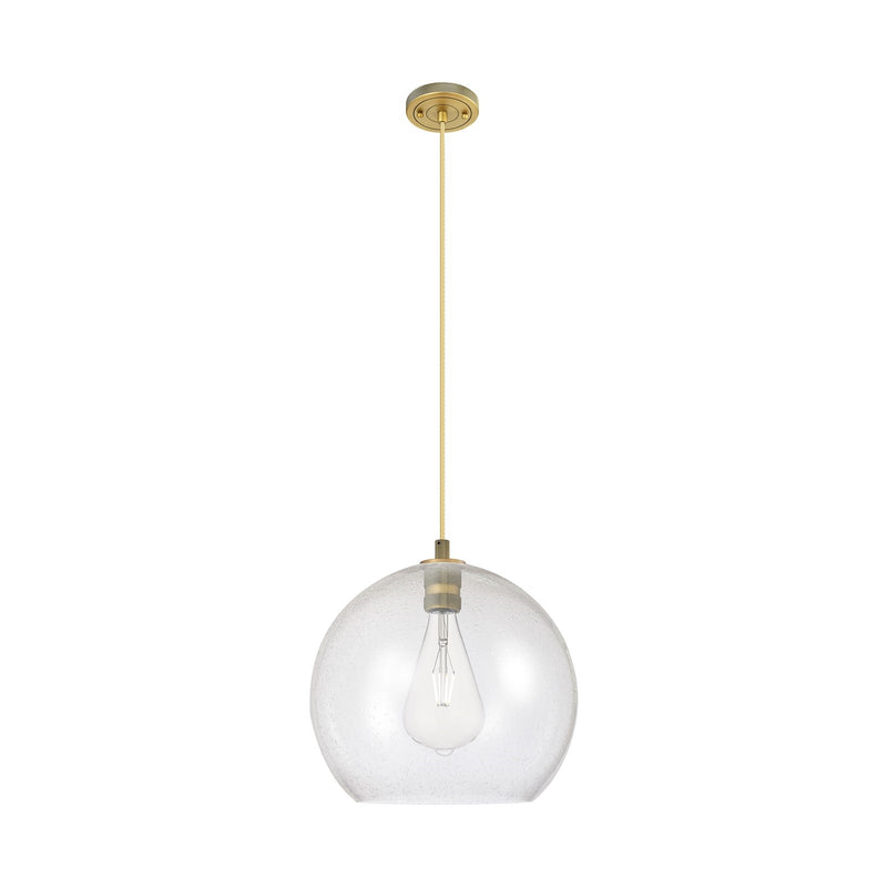 Innovations Astor 14in 1-Light Pendant | Industrial Brushed Brass and Seedy Glass | Kitchen Island & Dining Room | Model 434-1P-BB-G124-14